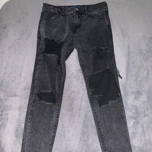 Mens skinny black washed out and ripped jeans